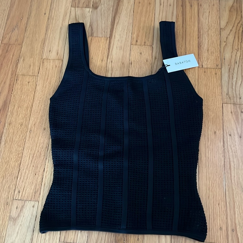 BRAND NEW! Aritzia Babaton black sculpt knit mesh squareneck tank top small